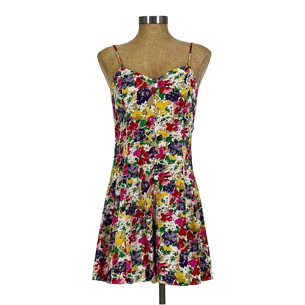 Vintage 90s Floral Romper Mini Playsuit Flowy Wide Leg size Small